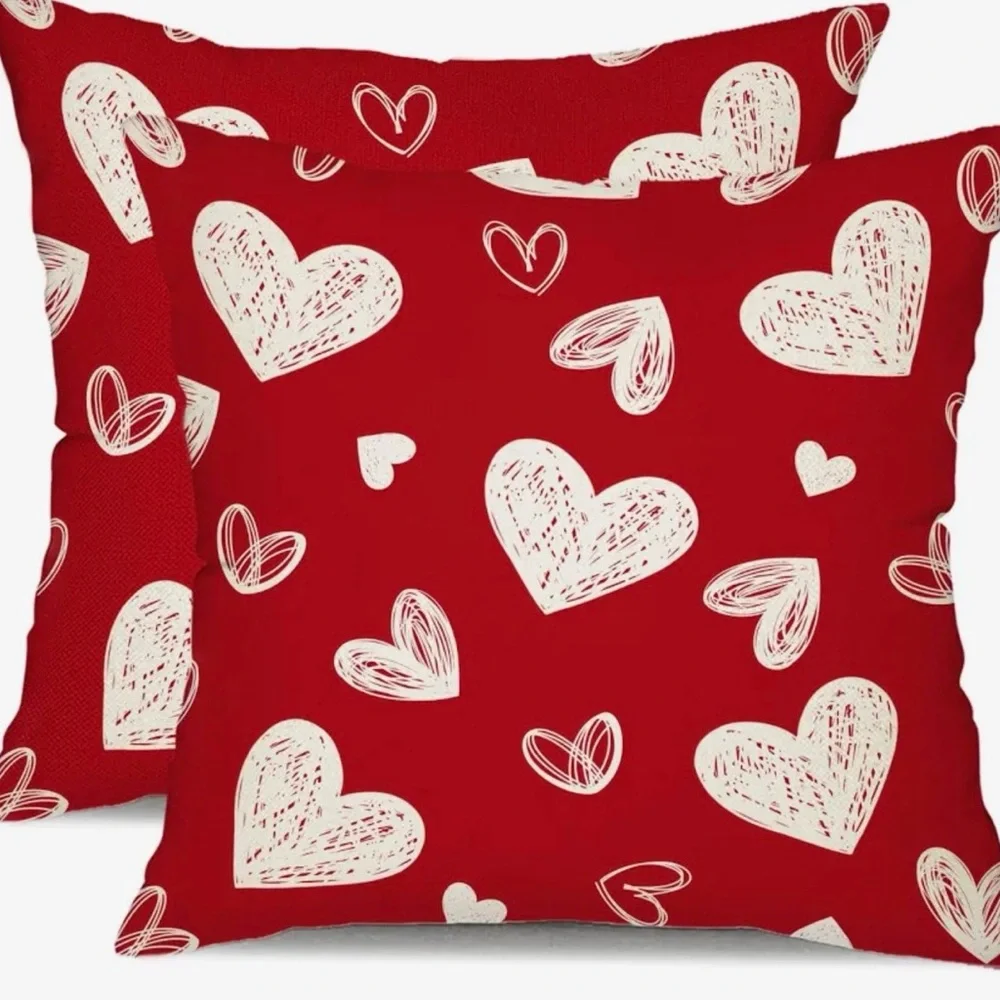 Red Heart Pattern Throw Pillow Covers - set of 20x20”